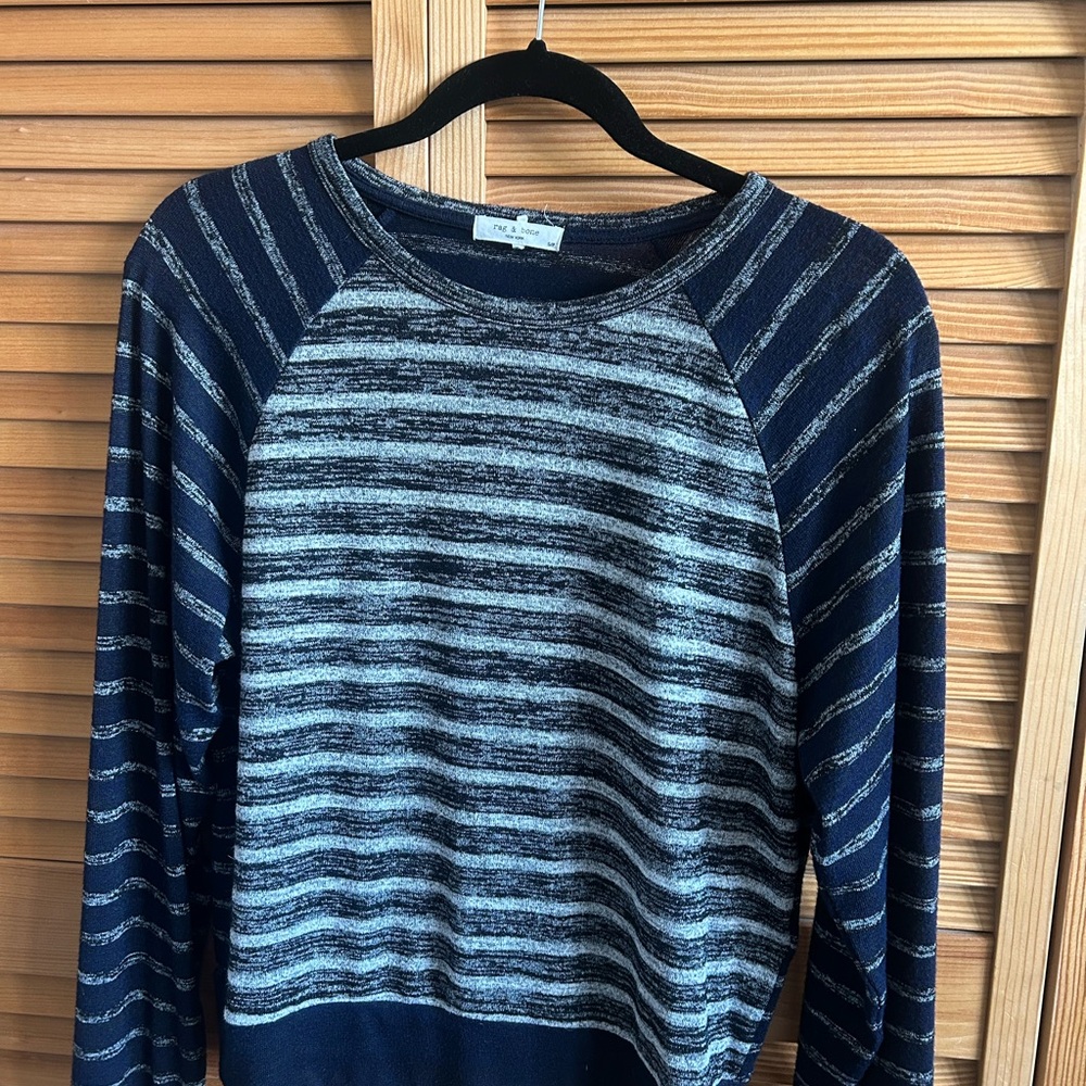 rag & bone Navy and Gray Striped Crewneck Sweater